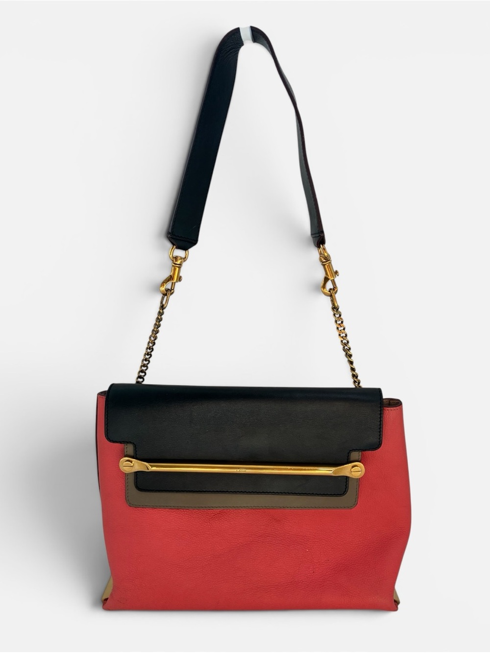 Chlo Clare Colorblock Leather Crossbody Shoulder Bag Red Black Gold Hardware